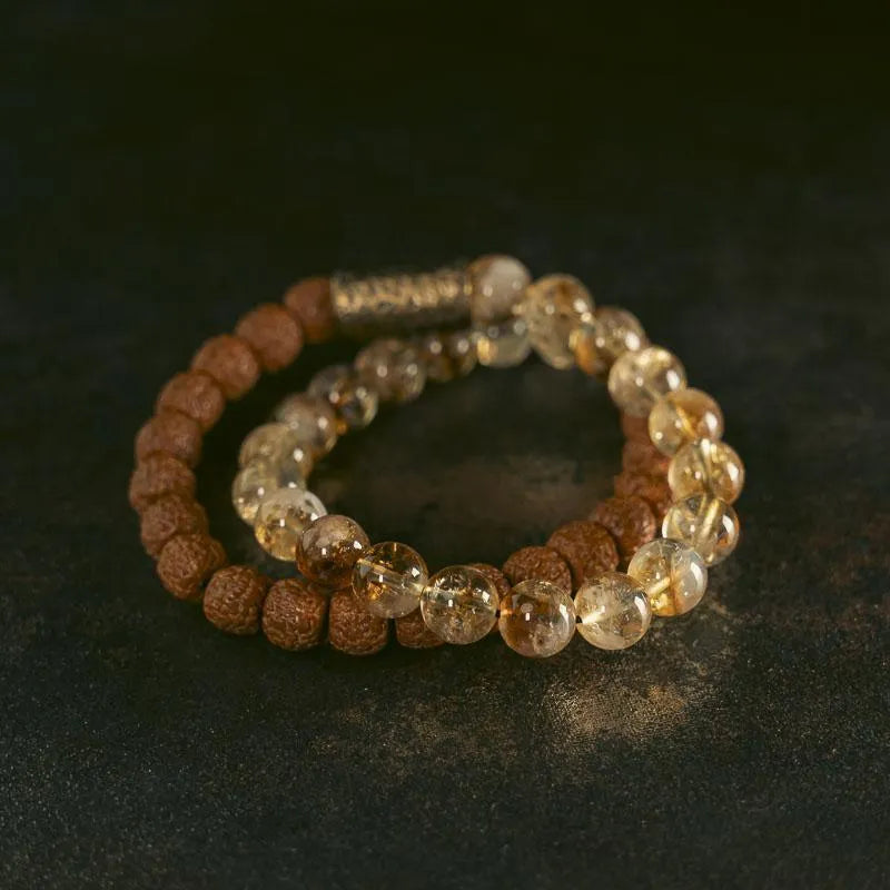 Retro LCD double circle bracelet with natural colour display in citrine colour