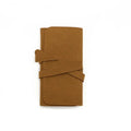 Brown leather 12x12cm jewellery storage bag with zip for earrings and watches.
