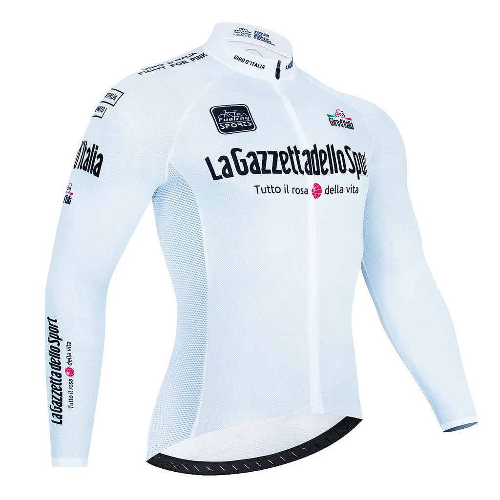 Men's patterned long sleeve cycling jersey for mountain biking on a mannequin