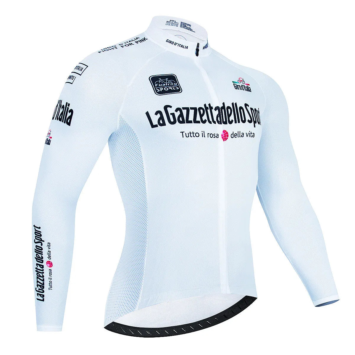 Men's patterned long sleeve cycling jersey for mountain biking on a mannequin