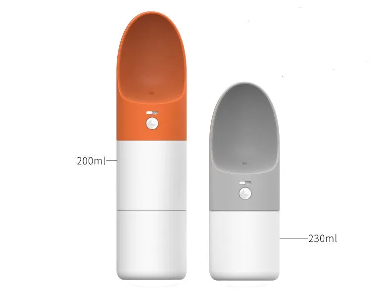 MOESTAR white and grey rocket-shaped pet drinking cup with a black drinking nozzle and lock button.
