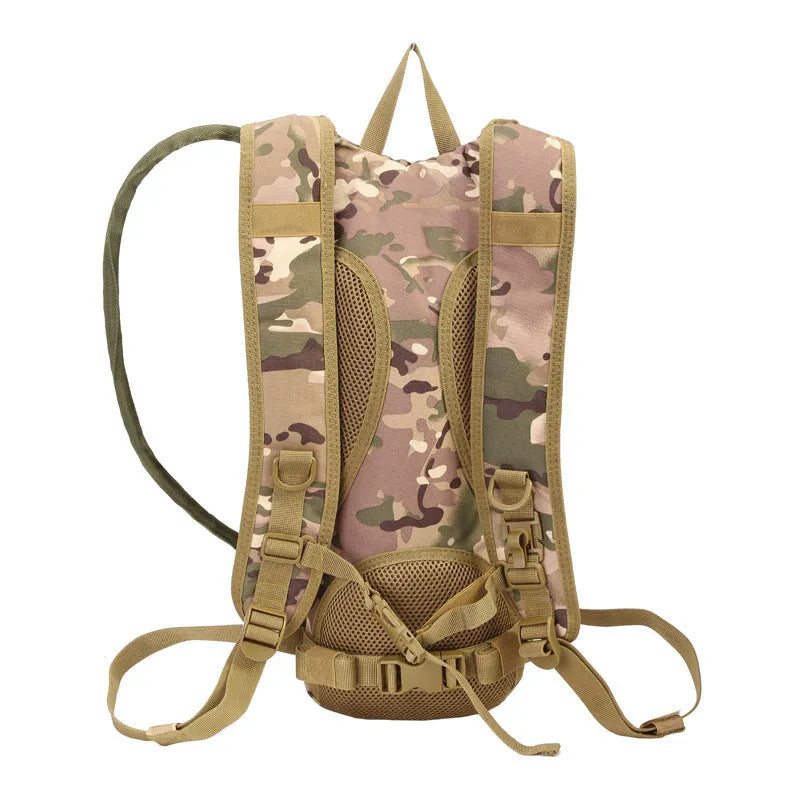 Large capacity cycling tactical water bag with physiological curve back plate in camouflage colours