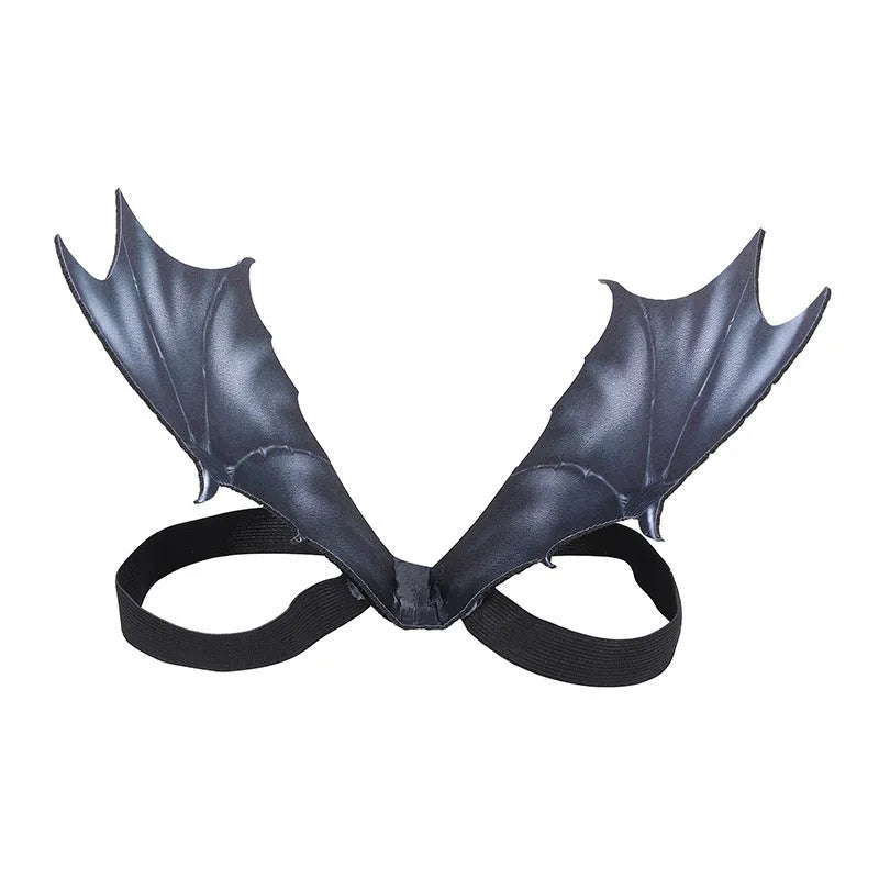 Black cloth bat wing costume accessory for dog or cat on Halloween.