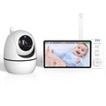 White HD wireless baby monitor with 5-inch screen showing baby room display