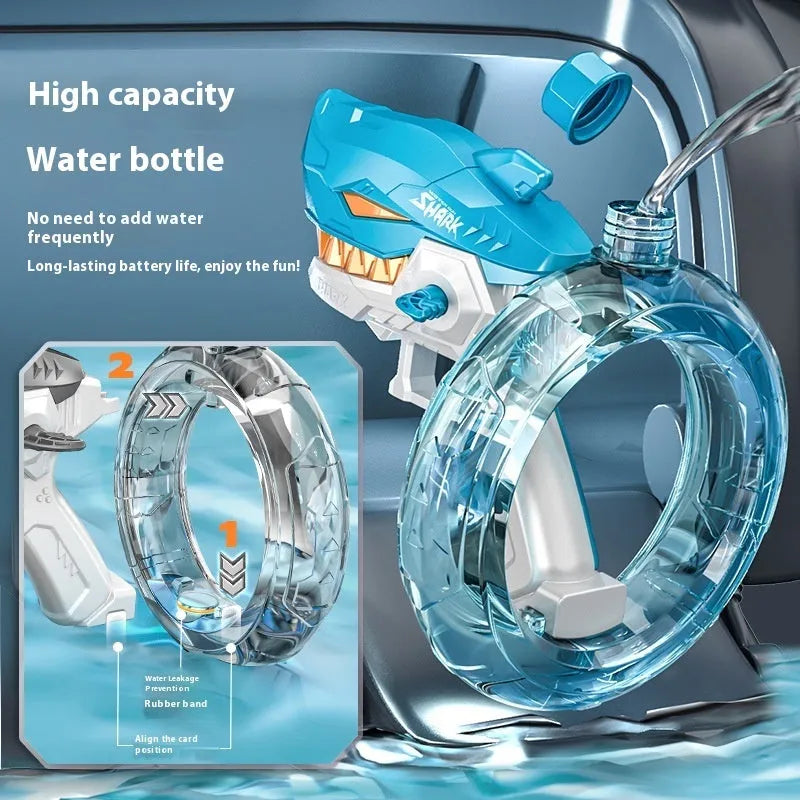Shark electric water gun toy with automatic continuous fire function in blue colour