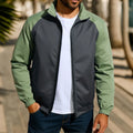 Men's stand collar casual coat with contrast colour details and raglan sleeves in loose fit