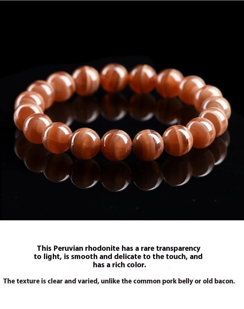 Natural rhodochrosite mineral bracelet with geometric beads in old mine colour