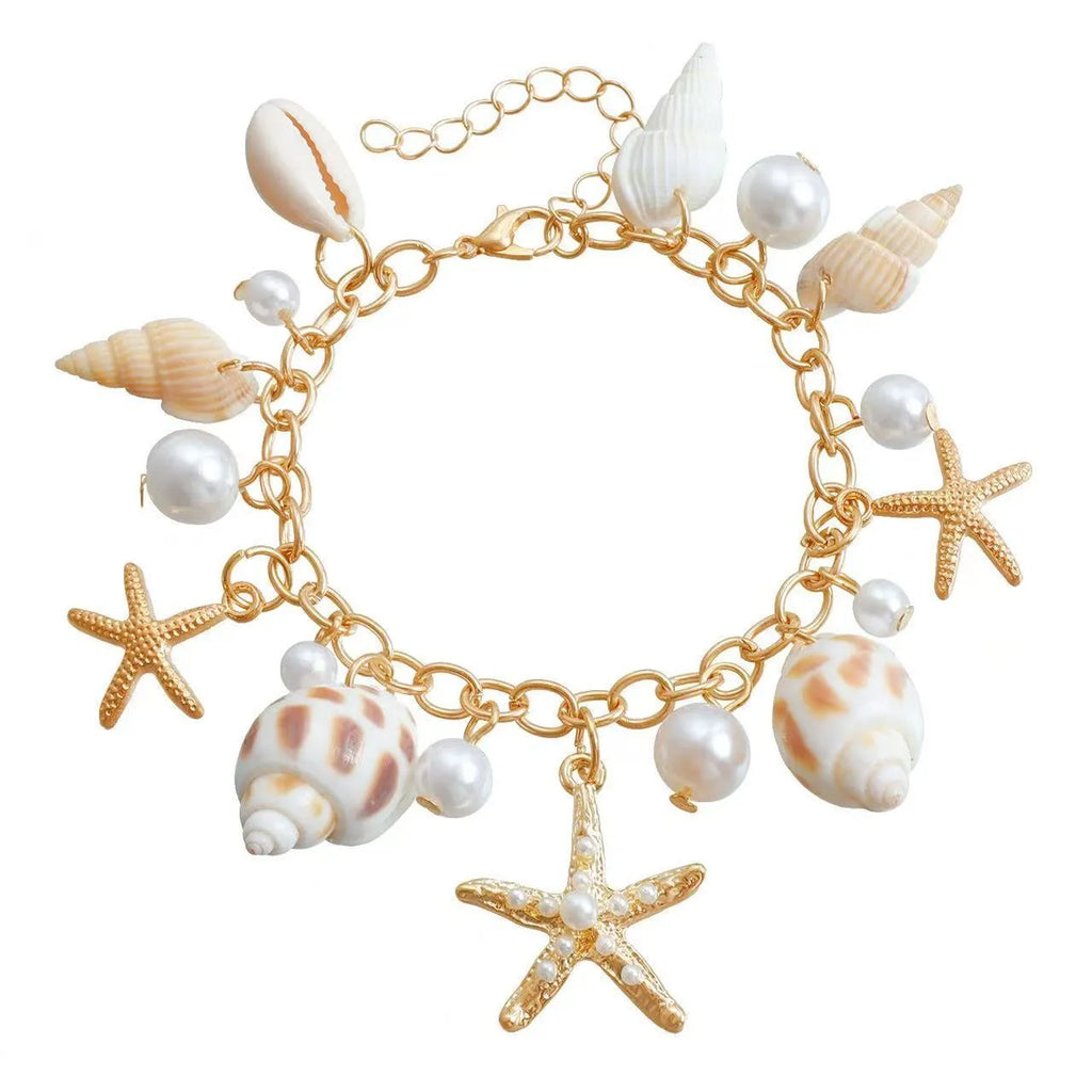 Women's alloy waist chain and matching bracelet set with star charm details on a white background.