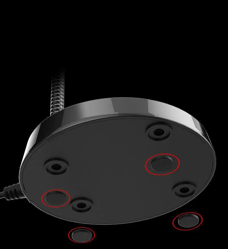 Desktop computer wired microphone with metal spring tube and push switch on a desk