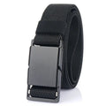 Metal magnetic buckle casual belt in polyester fibre, 125 cm long, shown in Army Green colour.