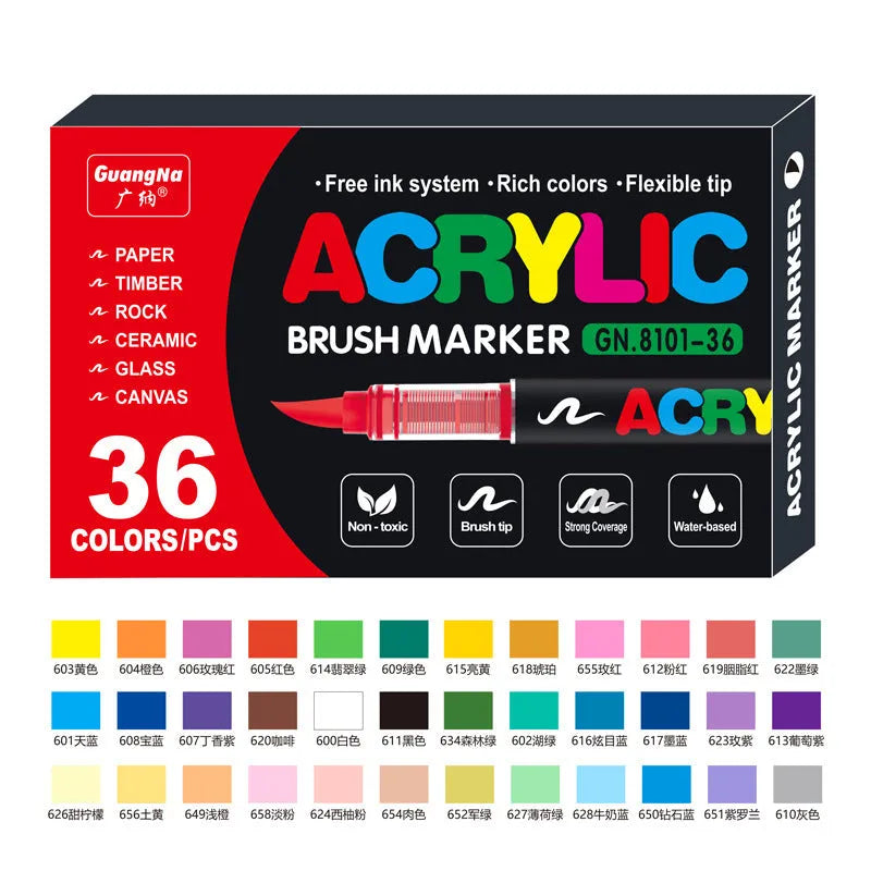 Straight liquid acrylic marker pens with soft heads in multiple colour set options