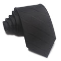 Men's striped polyester business tie showing jacquard woven texture and arrow shape