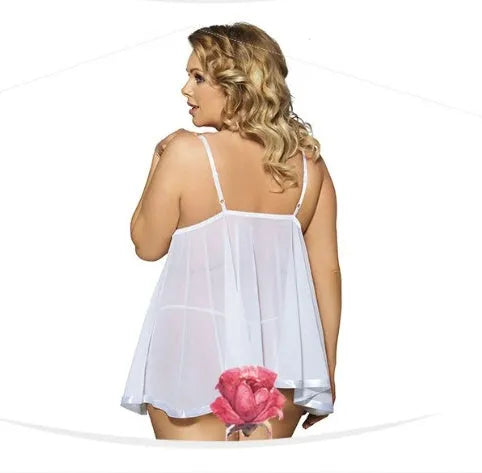 Women's purple mesh lace sleepdress on a hanger, showing seamless design and larger 6XL size.