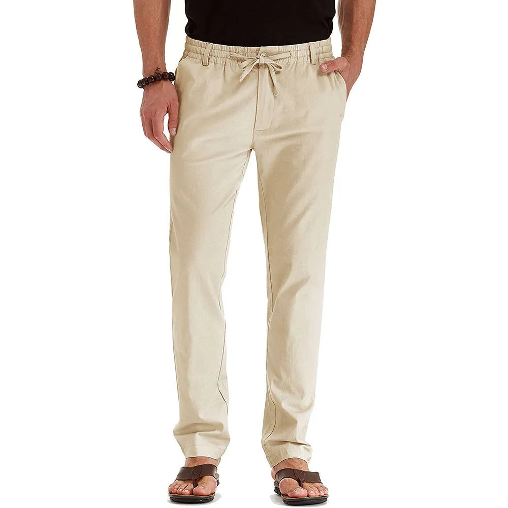 Business casual men's loose oversized track pants in cotton blend, straight leg, mid waist, available in army green