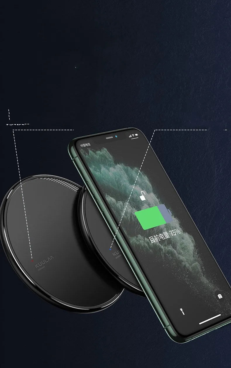 Black Kuulaa KL-CD16 wireless charging disc for mobile phones on a surface