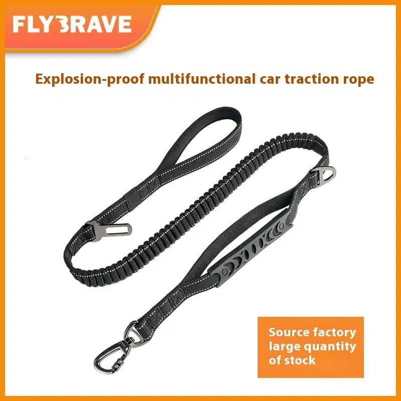 Large retractable dog leash with reflective elements in black, orange, and khaki colour options