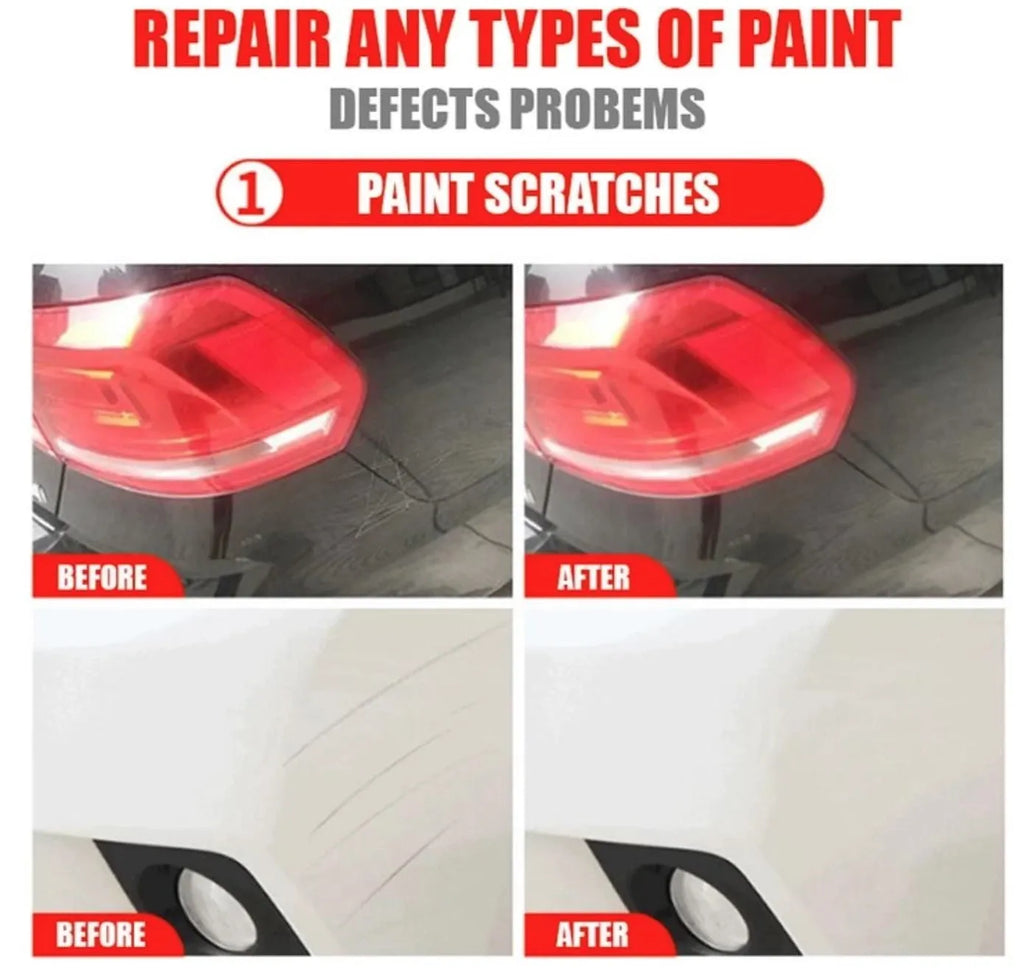 Car scratch repair polishing wax with distribution towel and magic sponge on a car bonnet surface