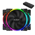 Three black 120mm ARGB PC cooling fans with plastic blades and frames