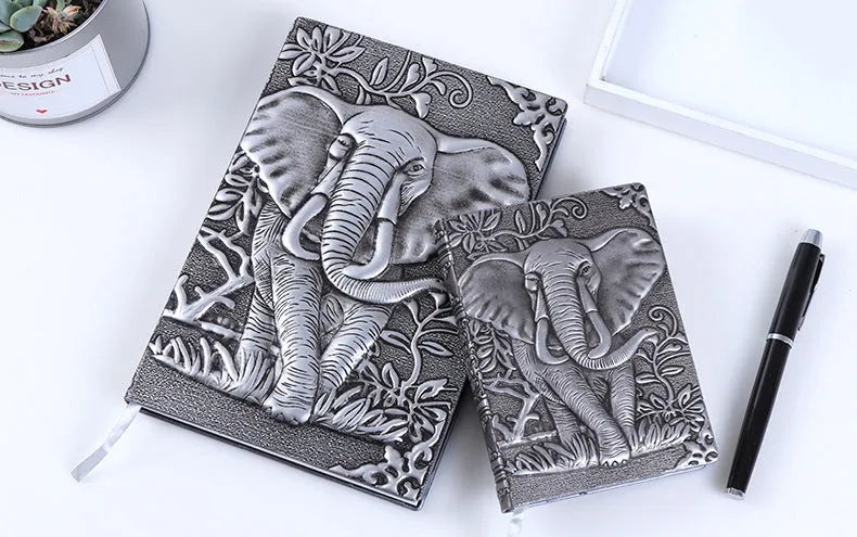 European-style embossed retro notebook with PU cover, three-dimensional relief craft, and brushed bronze highlights
