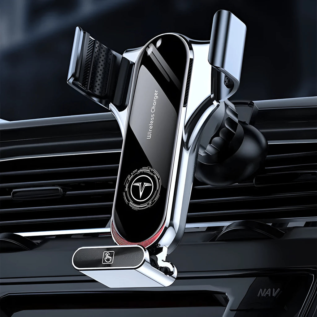 T11 wireless car charger, black or silver, infrared sensor, air outlet mount, Type-C output, stretching bracket