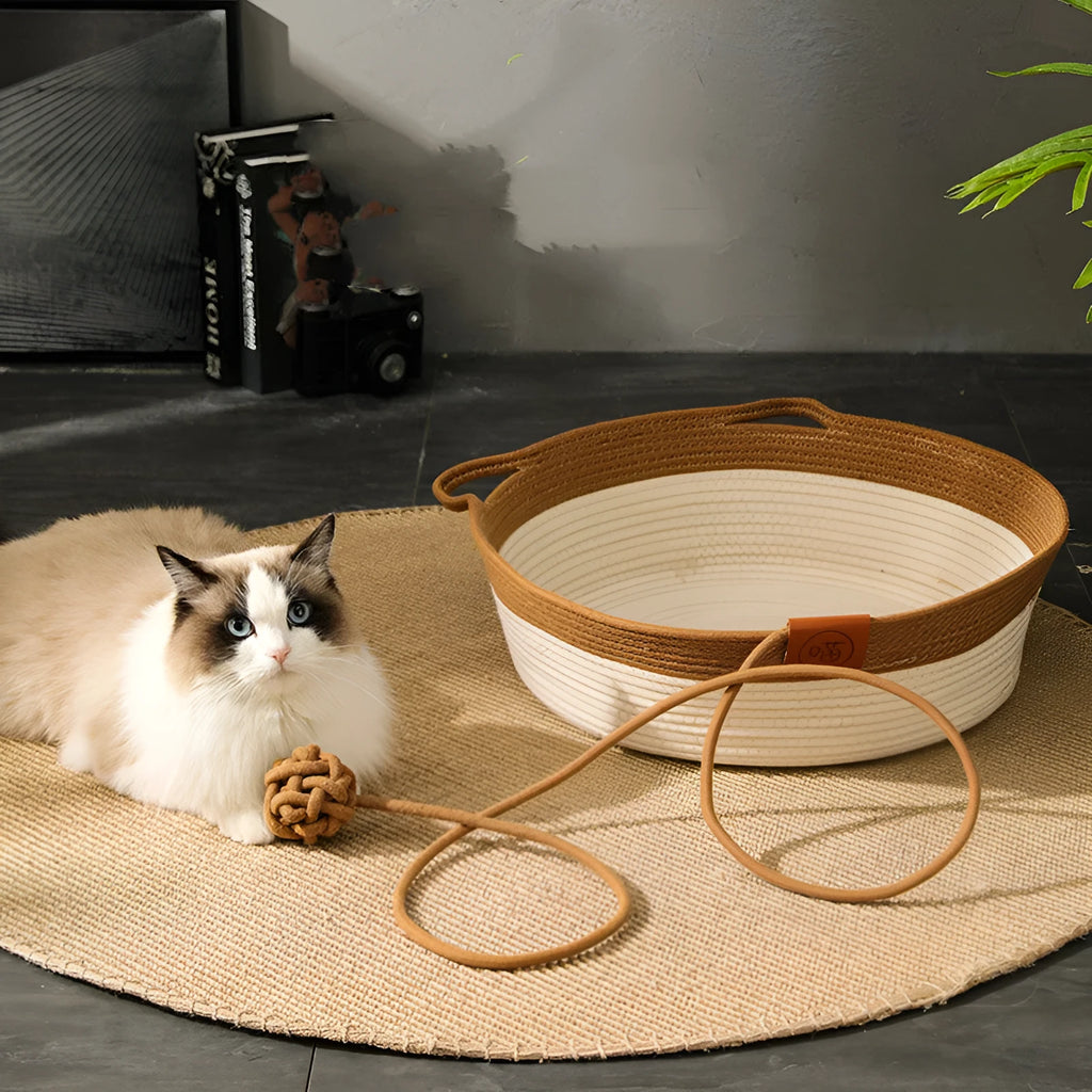 Four Seasons Universal Bed Cat Nest Cotton Rope Rattan Nest Pet Bed Small 35cm Medium 42cm Large 48cm Grey Brown Green with Cushion Options for Multi-Season Indoor Use Sleeping and Lounging Cat Bed Pet Nest Product