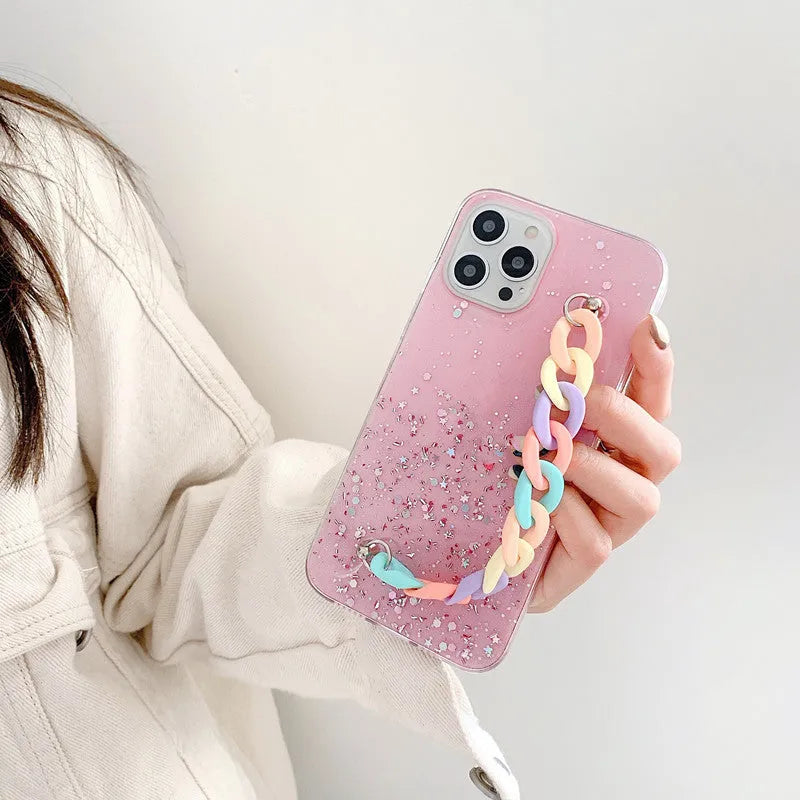 Epoxy resin phone case with bracelet starry design for iPhone 15
