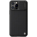 Black textured back cover protective phone case for Apple iPhone 13 Pro Max on a table.