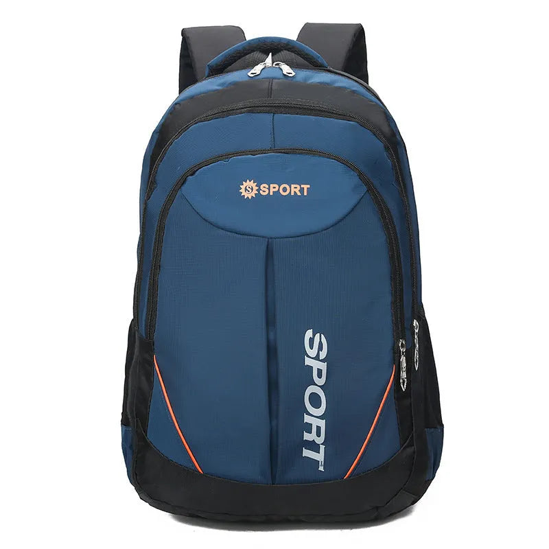 Nylon backpack with curved shoulder straps shown in red colour with letter detailing