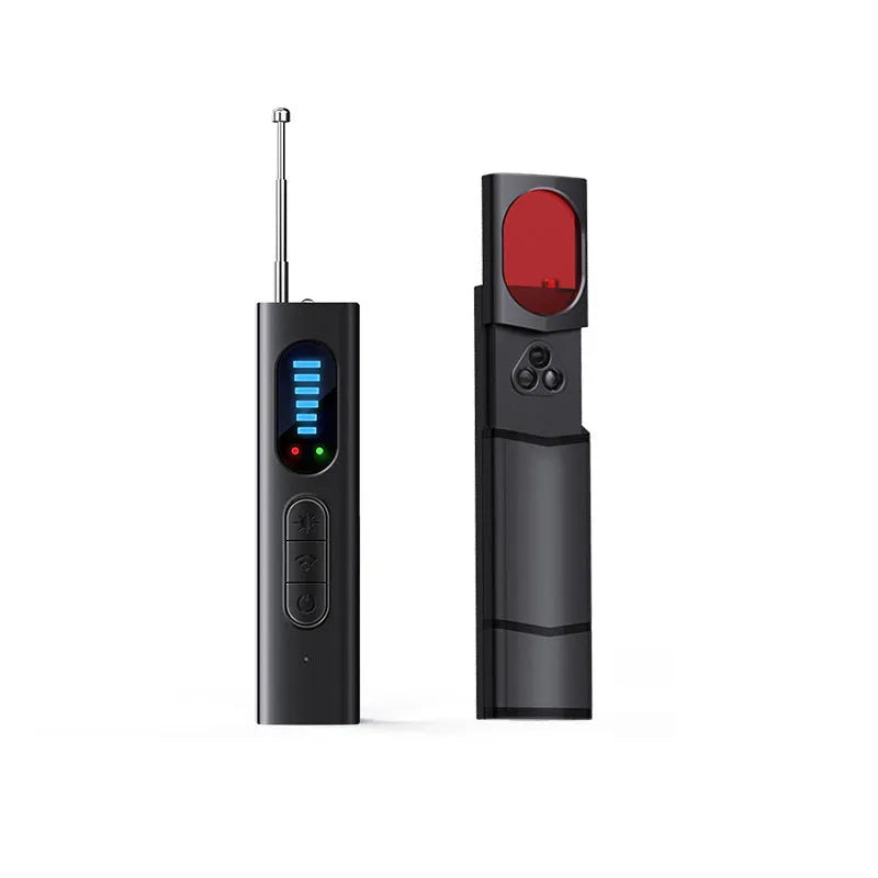 T15 blue wireless camera detector, 92mm x 20mm x 15mm, 27g, 1MHz-6GHz, 10m range