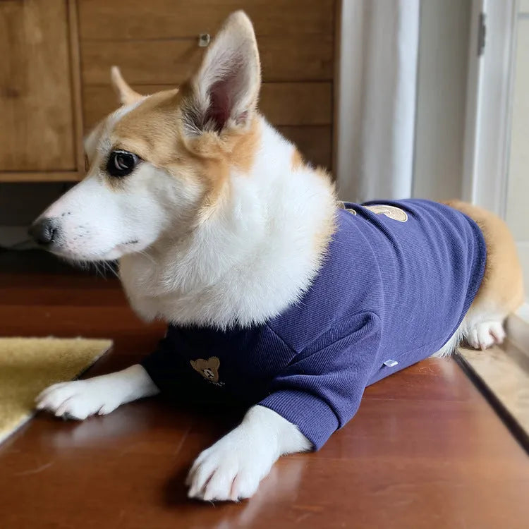 Cotton knitted dog sweater in white or navy blue, sizes SM to 3XL, ins style pet clothing