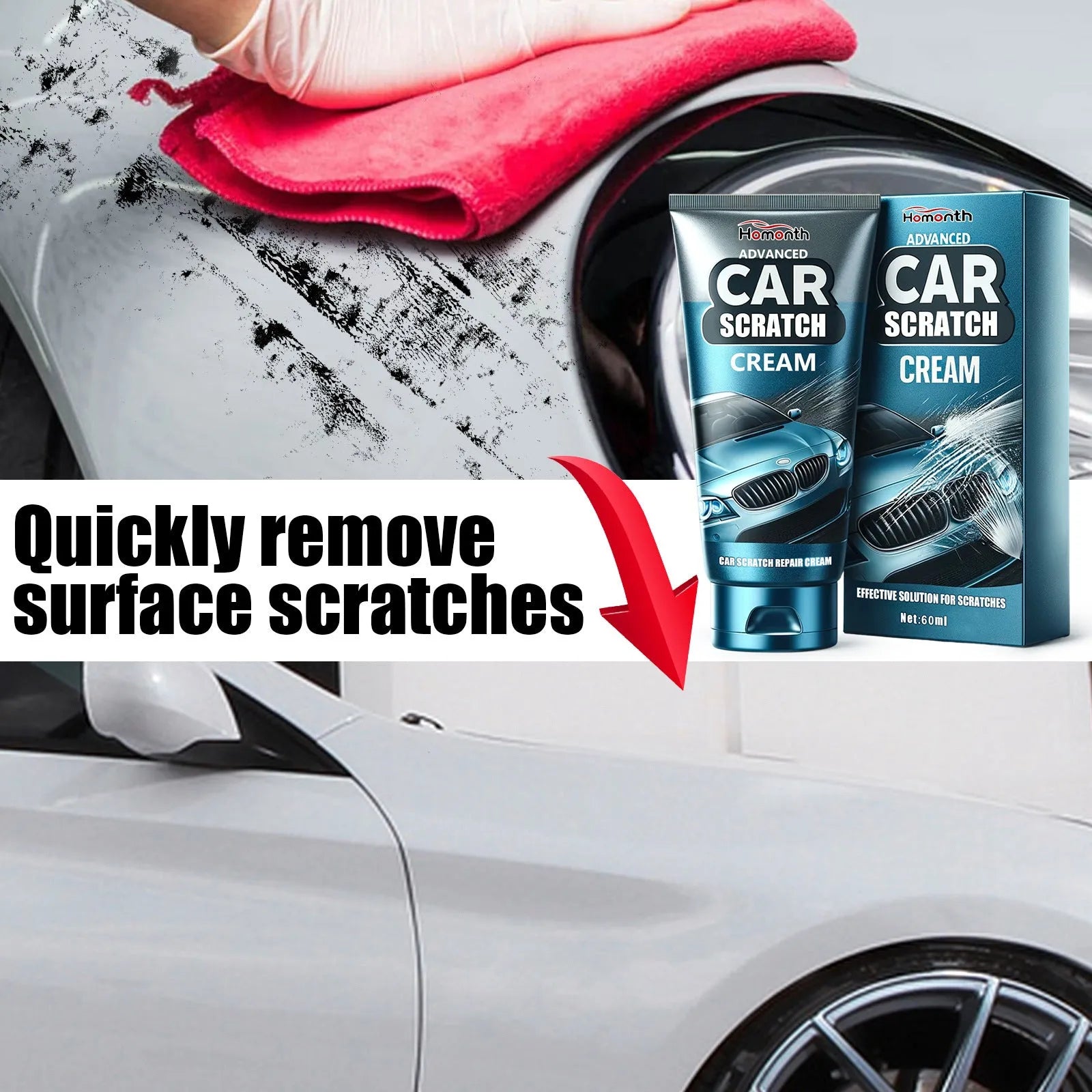 60ml car scratch repair cream tube and sponge applicator for automotive paint touch-ups
