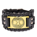 Men's alloy lucky tree pendant width leather bracelet in brown ancient red finish on a white background
