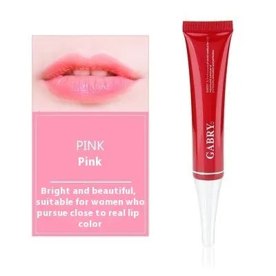 Vermilion lip gloss makeup tool showing five colour shades: pink, orange red, bright rose red, rose red, and seashell