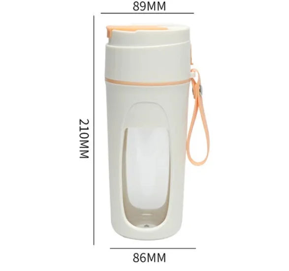 Portable USB rechargeable blender and juicer cup with borosilicate glass liner in fresh orange colour