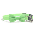 Adjustable nylon cat collar with decorative bow and bell in striped pattern multiple colours