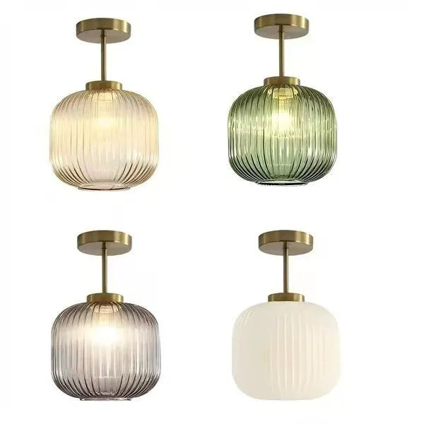 Vintage stripe glass ceiling lamp in cognac colour for living room or restaurant