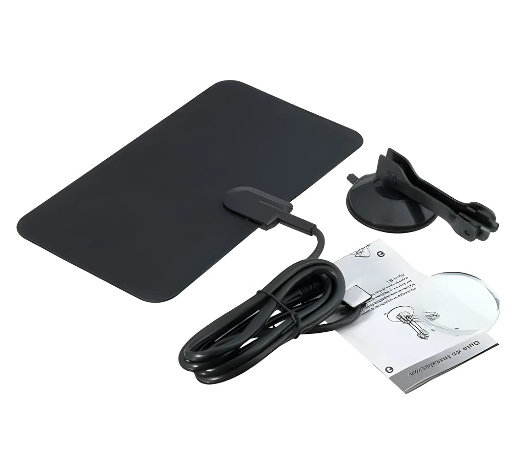 Indoor TV antenna with signal booster amplifier and coaxial cable for free-to-air HDTV 4K channels