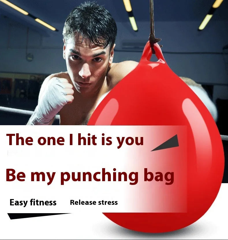 Red water-filled boxing reaction ball with hook rope attachment for martial arts training
