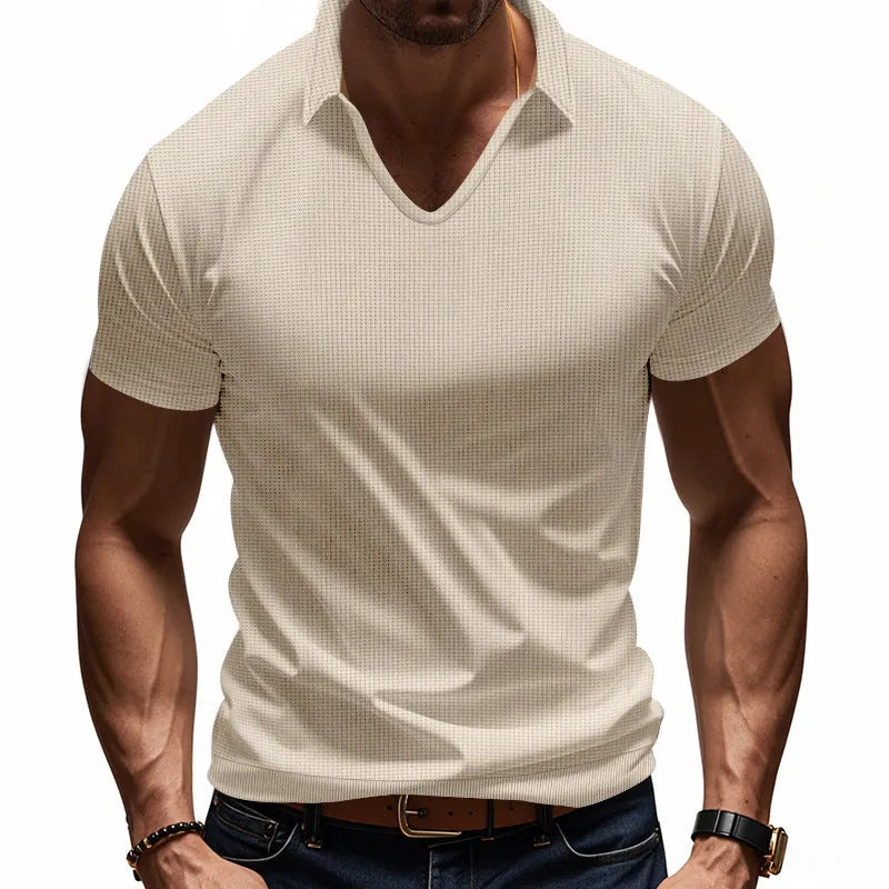Men's loose fit V-neck casual T-shirt in cotton blend fabric, shown in Army Green colour