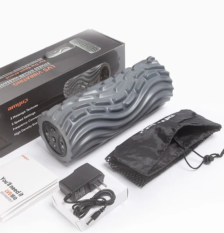 USB electric massage column foam roller block in space grey or gouache orange with three vibration zones