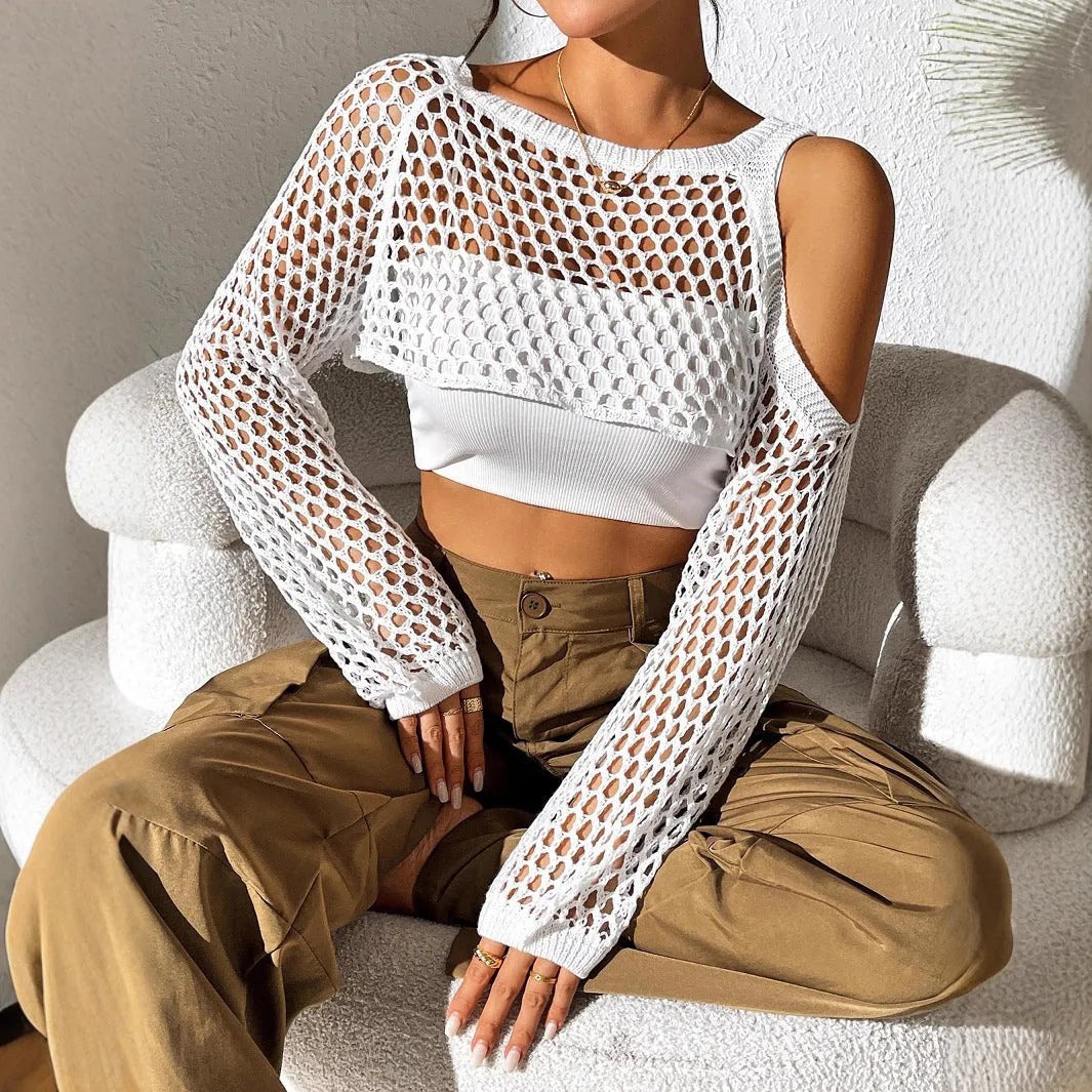 Mesh beach shirt with navel hollow design in Army Green colour, part of a couples' beachwear set.