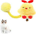 4-in-1 interactive cat toy set with plush animal, silvervine fruit, stretching spring, and fuzzy red ball.