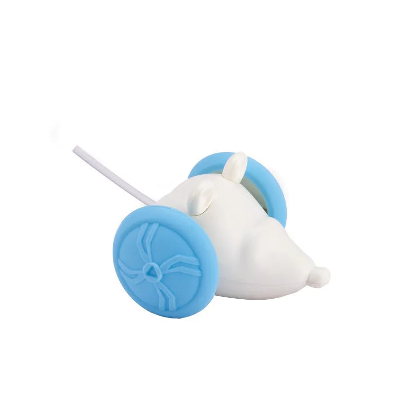 Blue and yellow electric interactive cat mouse toys with remote control on wooden floor