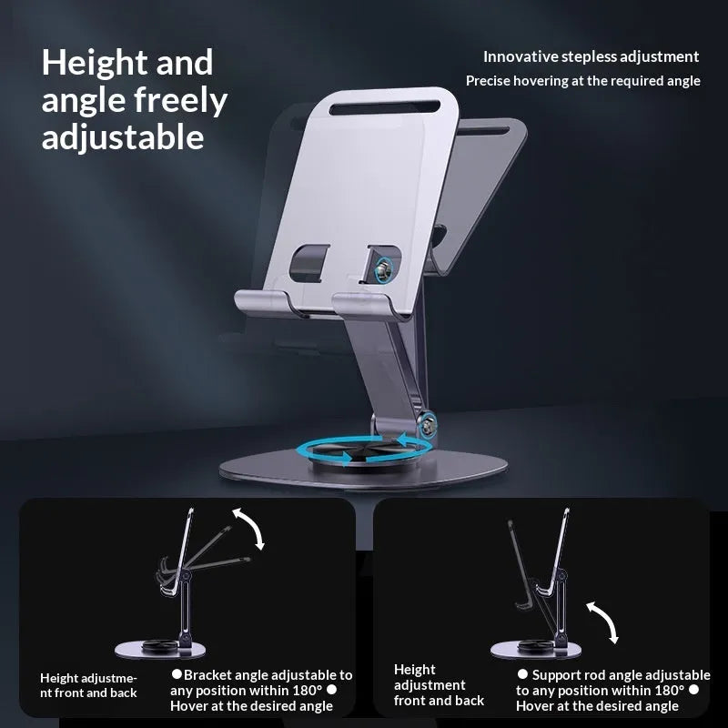 Desktop folding aluminium alloy phone stand in gun gray with rotatable head