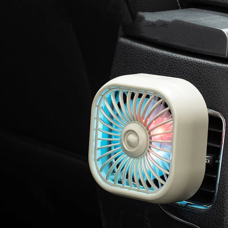 Black USB car fan with three speed buttons on compact 97mm base