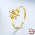 S925 sterling silver 14K gold plated sun open ring for women, adjustable size, BSR709-E finish