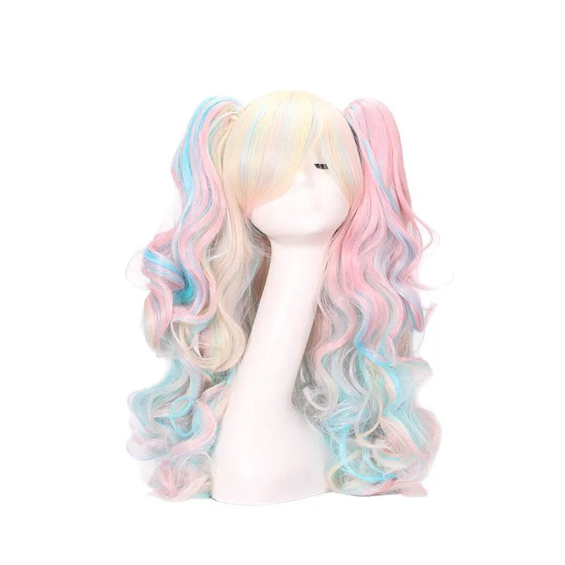 Double ponytail long curly full wig in picture colour with high-temperature fibre construction