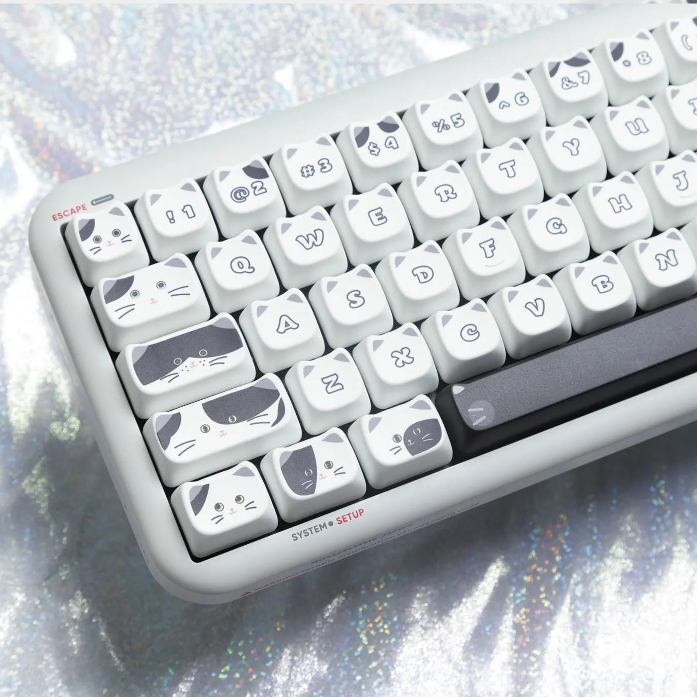 Black and white kitten full set sublimation key cap set with PBT material in MAO height for mechanical keyboards
