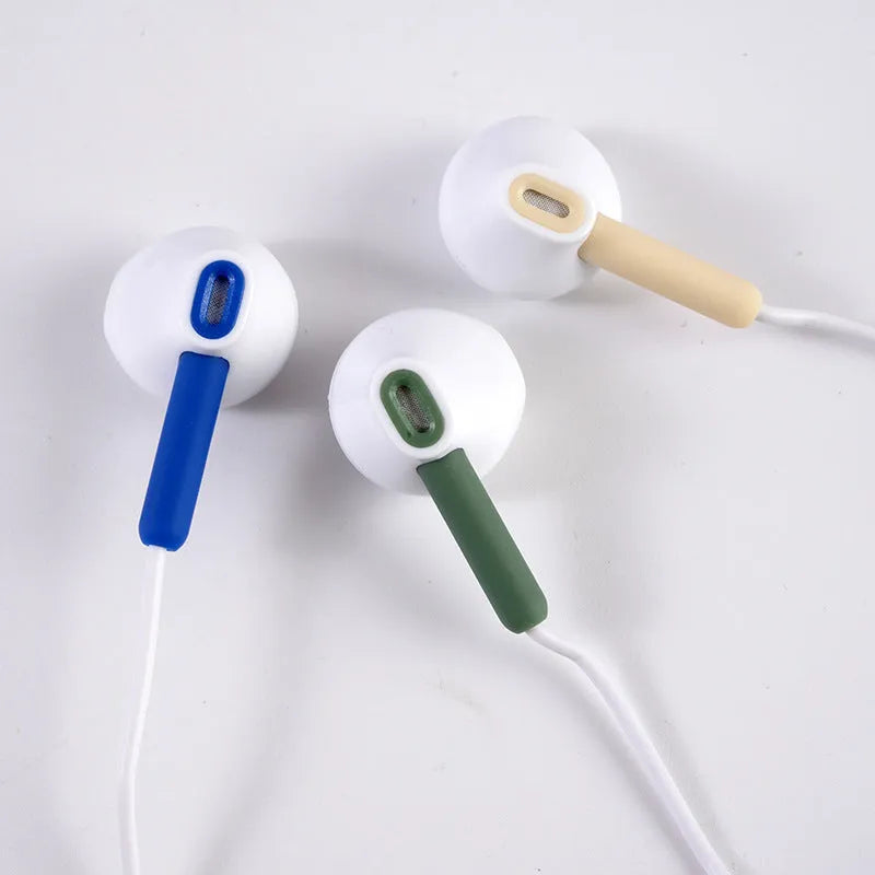 Wired earphones with ABS cable, 1.2 metres, available in blue, beige, and green with round hole or Type-C interface