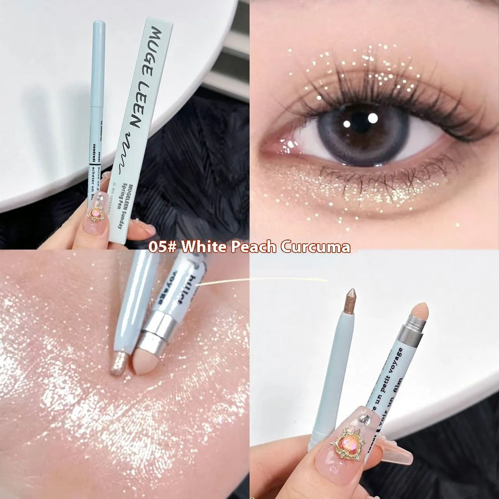 Waterproof and sweat-proof 2-in-1 eyeliner pen showing range of 15 colour shades including gold, purple, silver and brown